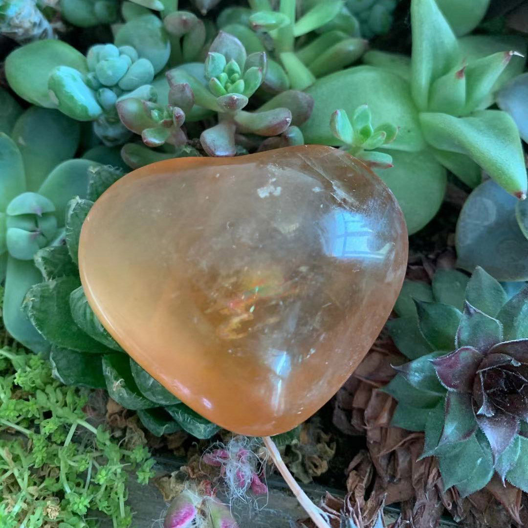 Honey Calcite Sphere and Heart