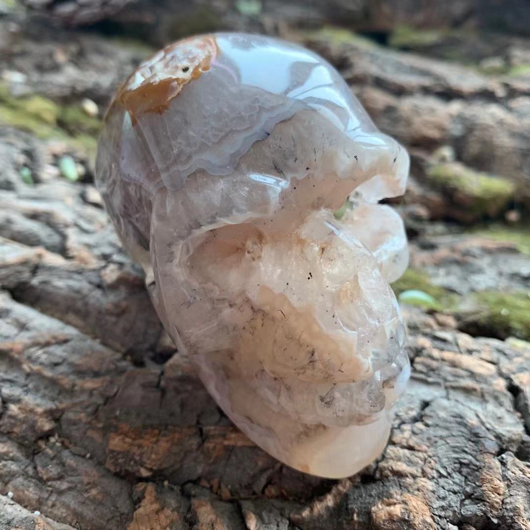 3.6'' Carved Crystal Agate Geode Skull