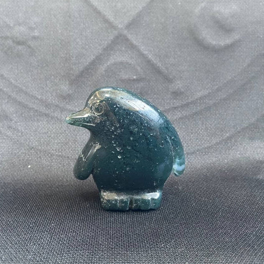 Moss Agate Penguin Carving